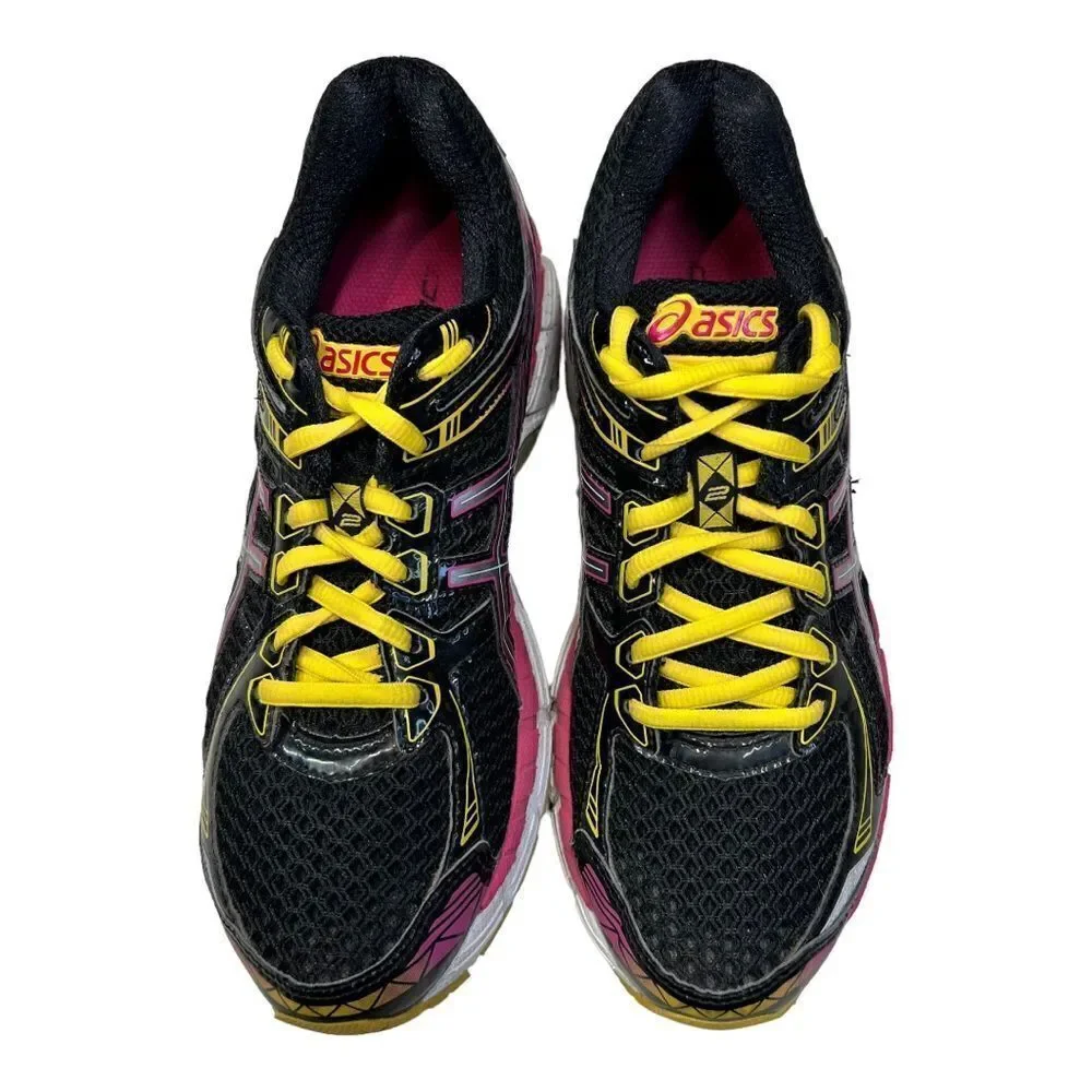ASICS GT-2000 2 Women's Size 7.5 Black Pink Yellow Mesh Running Shoes T3P8N